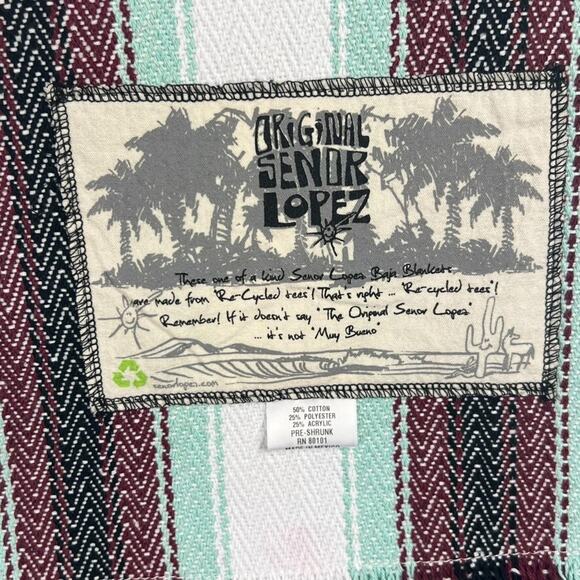 Original Senor Lopez Baja Blanket Beach Blanket Bora Bora Fringe 41"x72" Striped - Picture 6 of 11